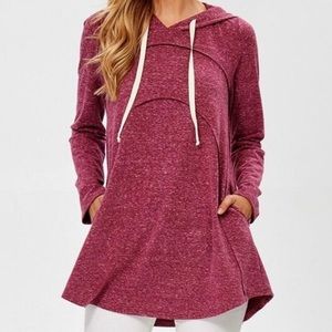 Melange Burgundy Hooded Tunic